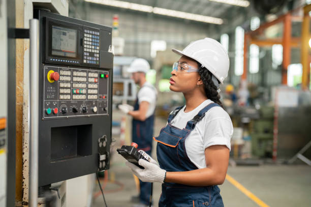 young lady on cnc programming